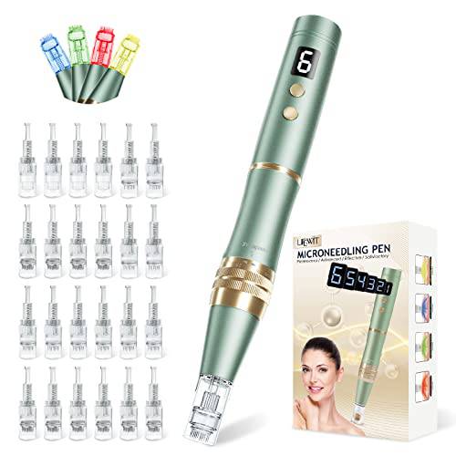 Microneedling Pen Electric Dermapen, Wireless Derma Pen with 24 PCS Replacement Head, Home Use Skin Care Kit for Face , Gift for Women