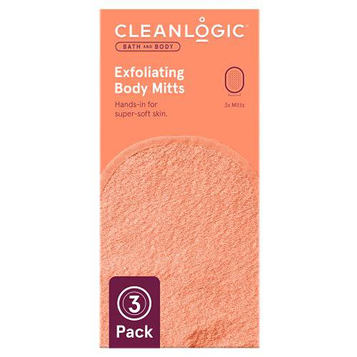 Cleanlogic Bath & Body Exfoliating Face & Body Grooming Mitt, Assorted Colors, 3 Count