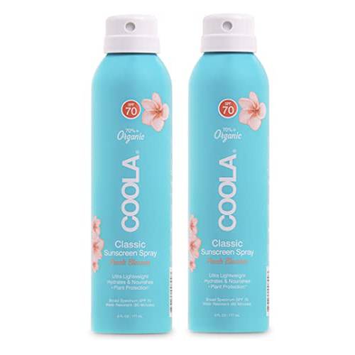 COOLA Organic Sunscreen SPF 70 Sunblock Spray, Dermatologist Tested Skin Care for Daily Protection, Vegan and Gluten Free, Peach Blossom, 6 Fl Oz
