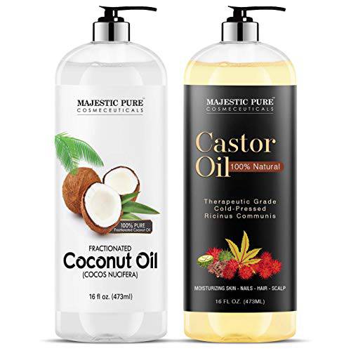 MAJESTIC PURE Castor Oil and Fractionated Coconut Oil Bundle, 16 fl oz each