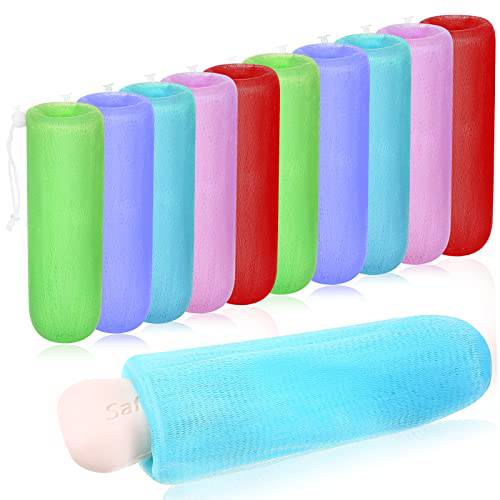 10 Pieces Exfoliating Mesh Soap Pouch Mesh Soap Saver Bag Bubble Foam Net for Shower Body Facial Cleaning Tool (Bright Color)