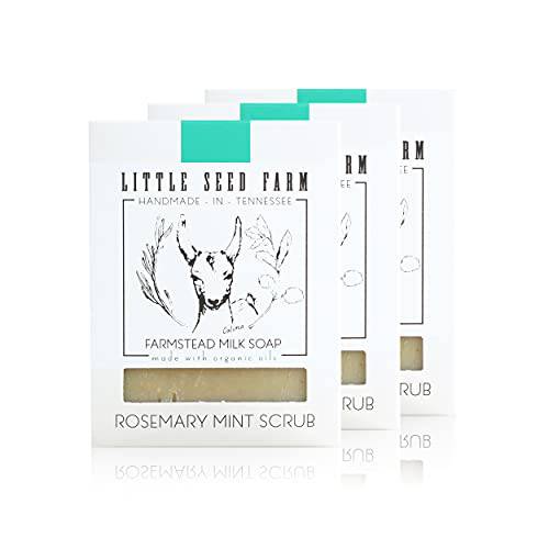 Little Seed Farm Organic Goat’s Milk Soap – 3 Pack of Rosemary Mint Scrub Body Bars – Natural, Handmade and Cruelty Free – Energizing and Toning Exfoliating Scrub – Suitable for Sensitive Skin
