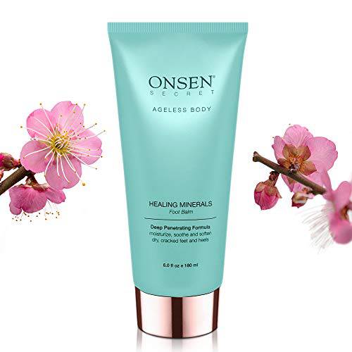 Onsen Secret Foot Cream for Dry Cracked Heels, Foot Care for Healthy Feet, Foot Exfoliator with Organic Ingredients Vitamin E, Shea Butter, Dry Feet Treatment for Women, Made in USA 6 fl oz