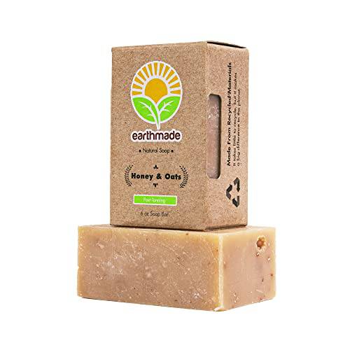 Earthmade - Honey and Oats Soap, All-natural Body Soap with Aloe Vera, Body and Face Wash Bar, Cold-processed Hand Made Soap for Women and Men