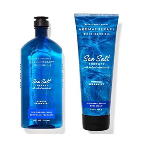 Bath and Body Works – Aromatherapy – Sea Salt - Mimosa Spearmint - Duo - Body Cream and Body Wash & Foam Bath