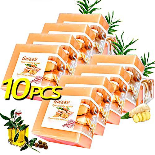 NEWFLAG Lymphatic Detox Organic Ginger Bar Soap,10 PCS Lymphatic Drainage Natural Bath Soap Bar for Swelling & Pain Relief,Moisturizing Deep Cleaning Turmeric Soap for All Skin Types