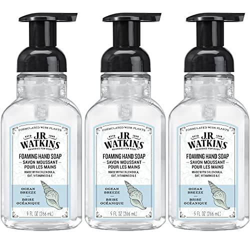 J.R. Watkins Foaming Hand Soap For Bathroom or Kitchen, Scented, USA Made And Cruelty Free, 9 Fl Oz, Ocean Breeze, 3 Pack