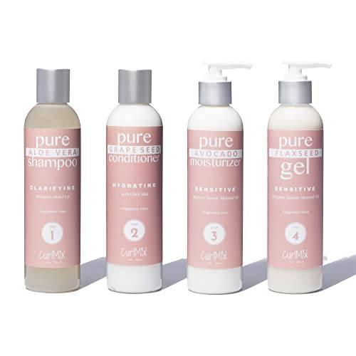 CurlMix Curly Hair Wash and Go System - Unscented - Clarifies, Moisturizes, and Strengthens Ethnic, Natural, and 4C Hair - Organic, Handmade Shampoo, Conditioner, Moisturizer, Softening Gel - Paraben Free - Sulfate Free - 8oz - (Set of 4)