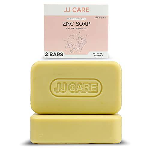 JJ CARE Zinc Soap (Pack of 2) 4 oz Bar, 2% Zinc Pyrithione Soap, Medicated Zinc Bar Soap with Aloe Vera | Daily Zinc Soap for Dandruff & Seborrheic Dermatitis