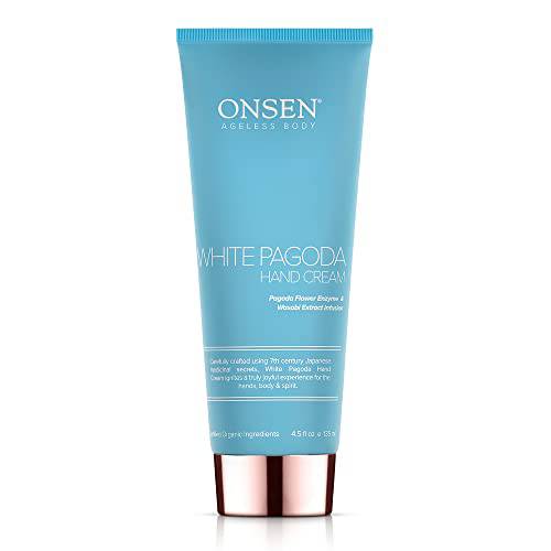 Onsen Japanese Anti Aging Hand Cream - Firming Hand Lotion Features Pagoda Flower Enzyme, Wasabi Extract Infusion, Hyaluronic Acid, and Shea Butter, for Clarified and Moisture Rich Skin (4.5 Oz)