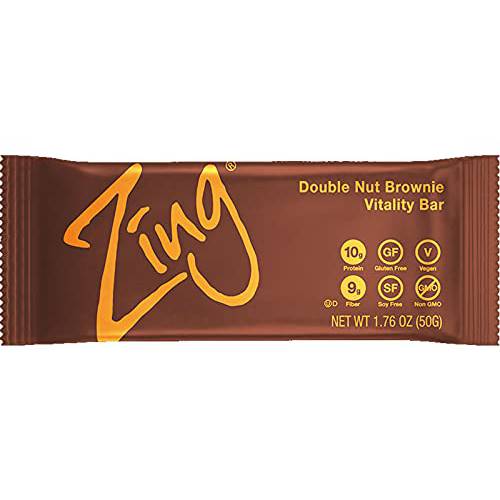 Zing Plant Based Protein Bar | Double Nut Brownie, 12 Count | Moist and Fudgy with Real Dark Chocolate | 10g Protein and 9g Fiber | Vegan, Gluten Free, Non GMO | Created by Professional Nutritionists