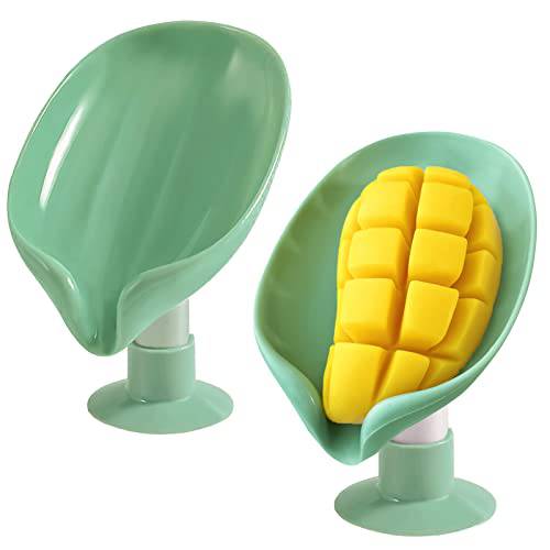 1 PCS Soap Dish,Soap Holder,Self Draining Soap Dish ,Leaf Shape Soap Box ，Soap Saver, Suction Cup Soap Holder for Shower, Extend Soap Life, Keep Soap Bars Dry Clean & Easy Cleaning（Green ）