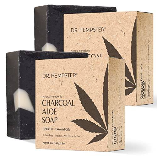 DR. HEMPSTER Hemp, Aloe and Charcoal Soap Bar, 2 Pack - 5 oz Bar Soap - Skin Cleansing Hemp Soap - Moisturizing, Soothing, Antioxidant Formula with Natural and Organic Ingredients - Made in the USA