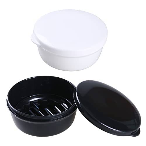 Soap Holder Travel Case Round Soap Dishes Shampoo Bar Container for Bar Soap, Soap Box for Travel Shower Gym Bathroom (Black + White)