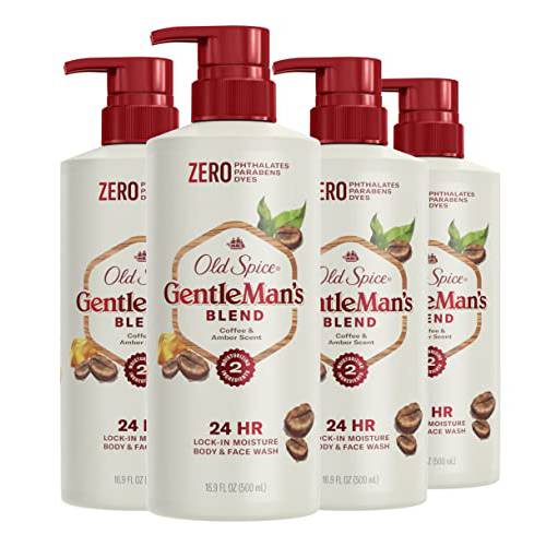 Old Spice Men’s Body Wash GentleMan’s Blend Coffee & Amber, 16.9 oz, Pack of 4