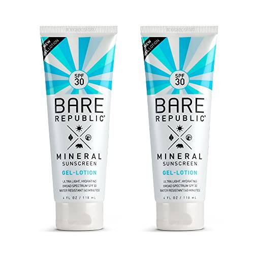 Bare Republic Mineral Gel Sunscreen SPF 30 Sunblock Body Lotion, Light and Hydrating Skin Care, 4 Fl Oz, 2 Pack