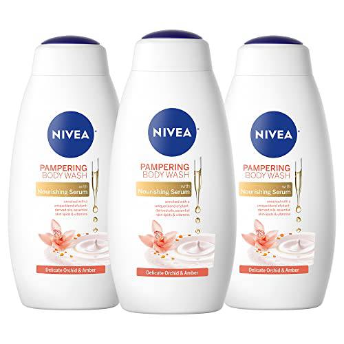 NIVEA Delicate Orchid and Amber Body Wash with Nourishing Serum, 3 Pack of 20 Fl Oz Bottles
