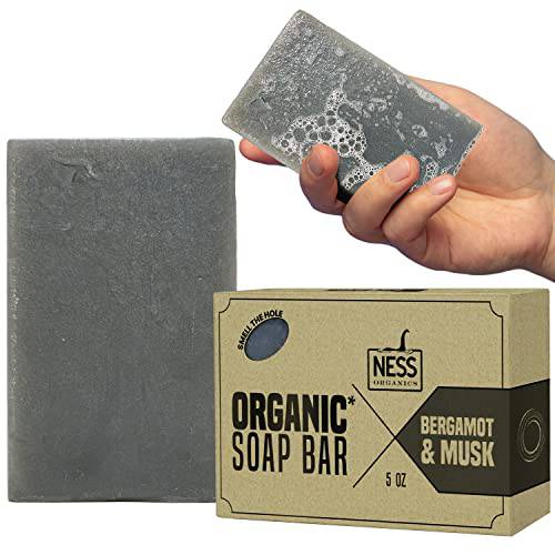 Ness Mens Soap Bar - Bergamot & Musk Scent, Natural Soap For Men With Organic Ingredients, Mens Bar Soap With Essential Oils, Moisturizing Bar Soap For Men, Handmade In The USA, Cruelty Free, Vegan