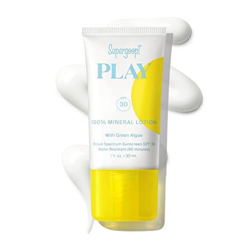 Supergoop PLAY 100% Mineral Lotion - 1 fl oz - Broad Spectrum SPF 30 Sunscreen for Face & Body - Lightweight, Fast Absorbing + Water-Resistant - With Green Algae
