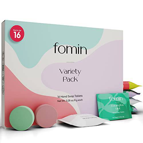 FOMIN - Foaming Hand Soap Tablets (16 Count) - Makes 128 fl oz (16 x 8 fl oz) - Variety Pack Foaming Hand Soap Refills, Sustainable Soap Tablets for Hands