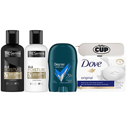 Body Travel Pack Includes: Shampoo & Conditioner, Dove Soap, Degree Antiperspirant with By The Cup Toothpick Dispenser