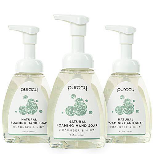 Puracy Foaming Hand Soap, Gently Scented with Real Cucumber & Mint, Perfume-Free, Sulfate-Free Natural Hand Wash Foam Set, Moisturizing Skin Cleanser, 8.5 Ounce (3-Pack)
