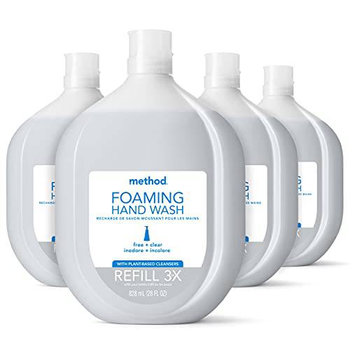 Method Foaming Hand Soap Refill, Free + Clear Recyclable Bottle, 28 oz, 4 pack