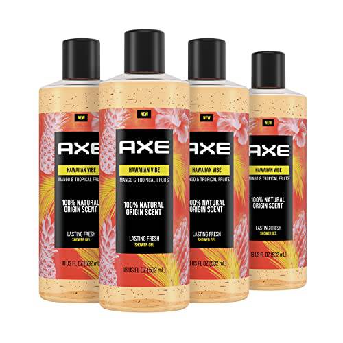 AXE Body Wash For Men Hawaiian Vibe, Skin care with 100% Natural Origin scent And Plant Based Ingredients 18 oz, 4 Count