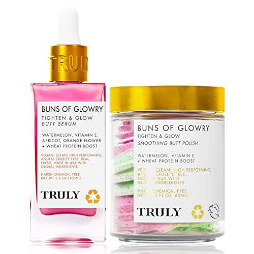 For Your Buns bum care bundle by truly beauty products - body scrubs for women exfoliation polish and cellulite remover - Comes with Buns of Glowry body polish and skin tightening cream serum