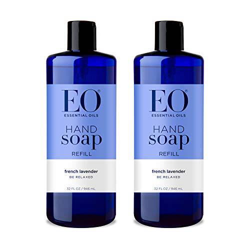 EO Liquid Hand Soap Refill, 32 Ounce (Pack of 2), French Lavender, Organic Plant-Based Gentle Cleanser with Pure Essential Oils