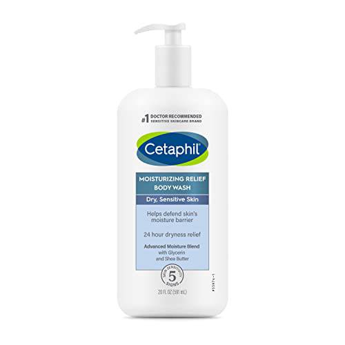 Body Wash by CETAPHIL, NEW Moisturizing Relief Body Wash for Sensitive Skin, Creamy Rich Formula Gently Cleanses and Gives 24 Hr Relief to Dry Skin,Hypoallergenic, Fragrance Free, 20 oz