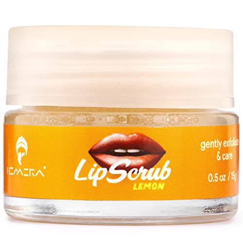 Hemera Lip Scrub Lemon, Lip Polisher, Lip Scrub Exfoliator & Moisturizer,Lip Care Exfoliating Scrub and Lip Moisturizer for Chapped Lips Treatment, Lip Repair for Soft Lips
