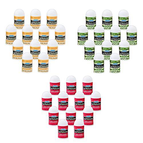 Lip Naturals | Assorted SPF-15 Mini Lip Balm - Includes Bing Cherry, Tea Tree Mint, and Vanilla Bean - Pack of 36