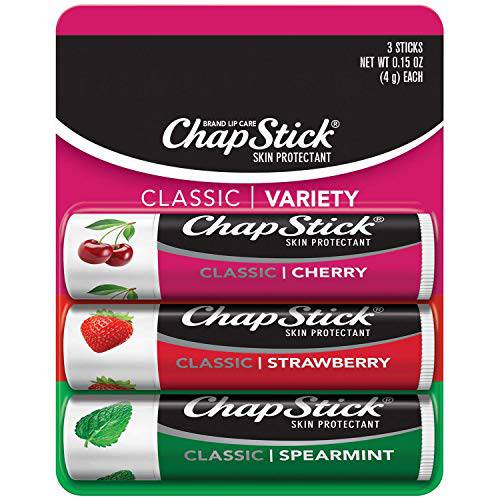 ChapStick Classic Spearmint, Cherry and Strawberry Lip Balm Tubes Variety Pack - 3 x 0.15 Oz (Pack of 12)