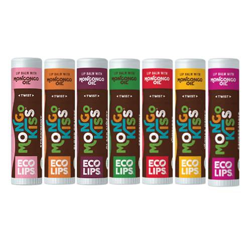 Eco Lips Lip Balm Mongo Kiss Organic 7 Pack - Blood Orange, Black Cherry, Pomegranate, Vanilla Honey, Peppermint, Strawberry Lavender, Yumberry 100% Organic with Mongongo Oil - Soothe & Moisturize Dry, Cracked Lips - Made in the USA