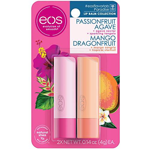 eos FlavorLab Paradise Lip Balm - Mango Dragonfruit & Passionfruit Agave | Long-Lasting Hydration | Lip Care for Dry Lips | 2 Pack, Pink 0.14 Ounce