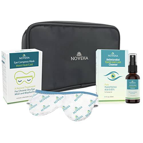 NOVEHA Eye Care Kit Bag - Eyelid and Lash Cleanser + Warm Compress Eye Mask | Prefect Solution for Sensitive Dry Eyes, Styes, Blepharitis | Moist Hot Technology