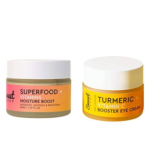 Sweet Chef Turmeric + Vitamin C Booster Hydrating Eye Cream (15ml / 0.5 oz) Bundled With Superfood + Vitamins Moisture Boost Moisturizing Facial Cream (50ml / 1.69 fl oz)