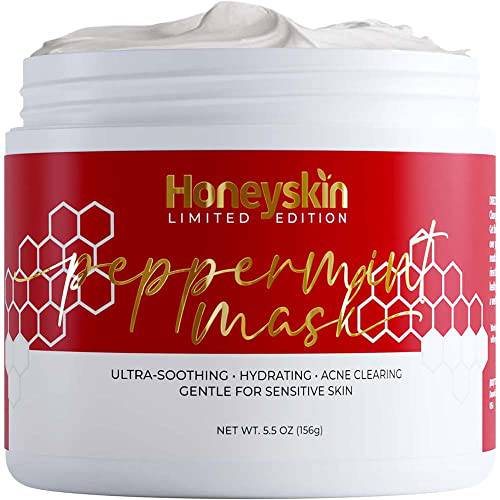 Honeyskin Peppermint Hydrating Face Mask - Moisturizing Face Mask Skincare with Manuka Honey - Hydrating Face Mask for Sensitive Skin and Anti Aging Face Mask - Facial Mask With Bentonite Clay (5.5oz)