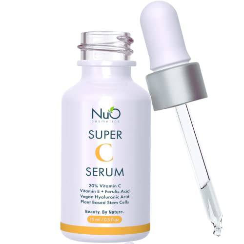 nuorganic Super 20% Vitamin C Serum with Hyaluronic Acid & Plant Stem Cells - Brightening, Anti-Aging for Dark Spots and Fine Lines - Organic & Vegan (0.5fl Oz)