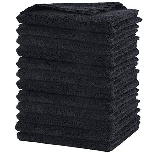 SUNLAND Microfiber Face Cloth Reusable Makeup Remover Facial Cleansing Towel Ultra Soft Face Washcloth 11inchx 11inch (12pack, black)