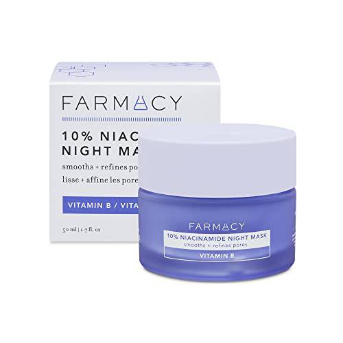 Farmacy 10% Niacinamide Facial Mask - Smoothing & Hydrating Skin Care Face Mask - Panthenol & Niacinamide Cream - Overnight Face Mask