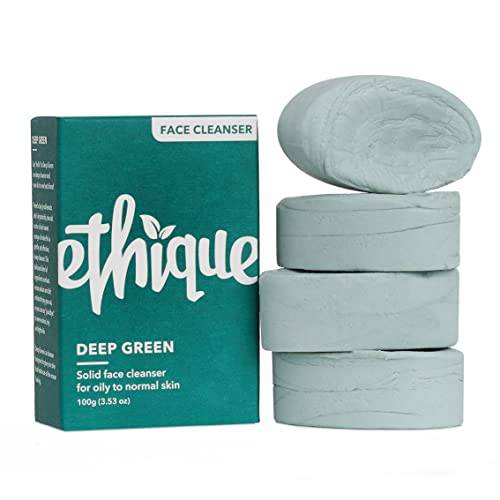 Ethique Deep Green Deep Cleaning Solid Face Cleanser for Oily to Balanced Skin - Plastic-Free, Vegan, Cruelty-Free, Eco-Friendly, 3.53 oz (Pack of 1)