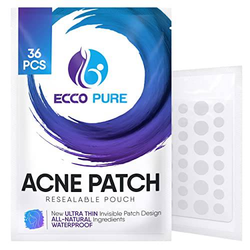 ECCO PURE Acne Patch - Hydrocolloid Pimple Patches with Tea Tree Oil - Invisible Facial Dots Stickers as Zit Remover, Skin Care Treatment, Blemish Spot Cover for Teen and Adult (36 Count)