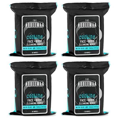 Men’s Cooling Face + Body Cleansing Wipes - 4 Pack - 120 Count Post Workout Travel Towlettes