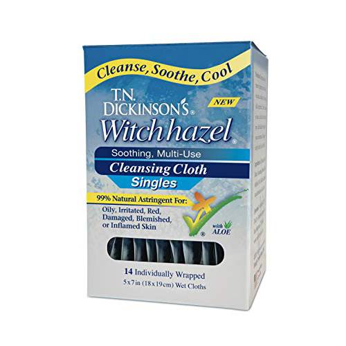 T.N. Dickinson’s Witch Hazel On-The-go Multi-use Cleansing Cloth Towelette Singles, 14 Count