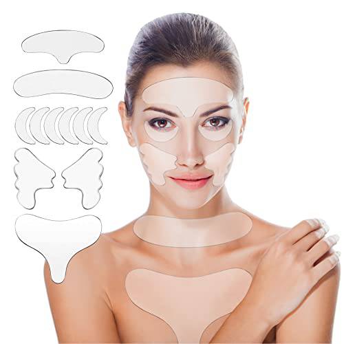 Wrinkle Patches Chest Wrinkle Pads - Decollete Anti Cleavage Wrinkles Silicone Pad Set of 11 Reusable Patches for Skin Lines Prevention - Overnight Wrinkle Remover Treatment while Sleeping