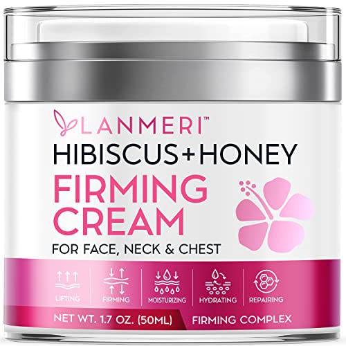 Hibiscus and Honey Firming Cream - Neck Firming Cream - Skin Tightening Cream for Face & Body - Double Chin Reducer - Anti-Wrinkle Facial Moisturizer with Collagen - Formulated with Hibiscus Extract, Honey, Jojoba Oil, and Other Natural Ingredients - Cruelty-free, 1.7 oz 50 ml