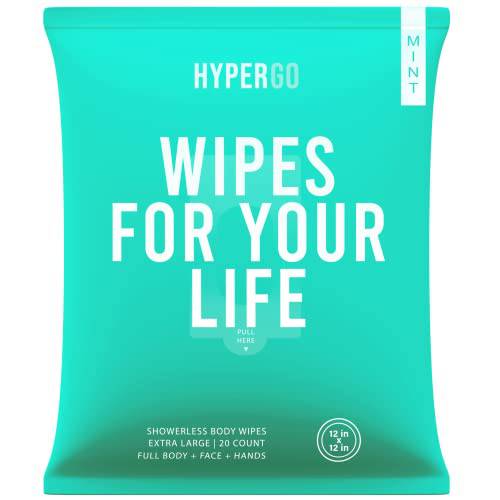 HyperGo Quick Mint Refreshing Body Wipes - Gym, Hiking, Travel, Camping, Post workout Wipes for Cleansing, Biodegradable, All-Natural Ingredients, 12 x 12 - 20 Count Bathing Wipes (1 Pack)