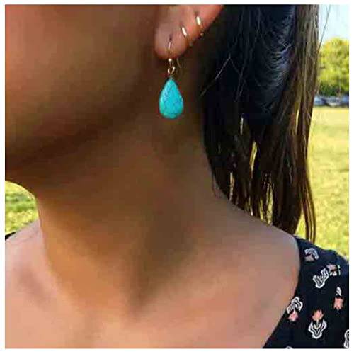 Yheakne Boho Turquoise TearEarrings Silver Turquoise EarEarrings Blue Gemstone Dangle Earrings Vintage Hook Earrings Jewelry for Women and Girls
